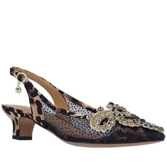 J. Renee Strovanni Animal Print Jewel Slingback Pumps 9.5M Kitten Heel - Picture 2 of 8